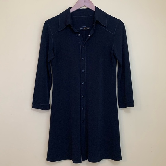 Eva Varro | Black Snap Unlined Stretch Long Sleeve Collar Shirt Tunic Dress S - Picture 1 of 17